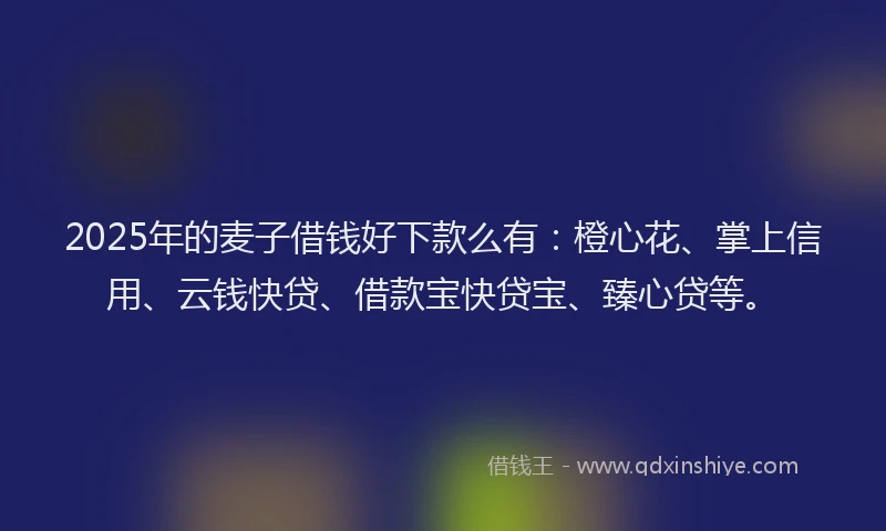 2025年的麦子借钱好下款么有：橙心花、掌上信用、云钱快贷、借款宝快贷宝、臻心贷等。