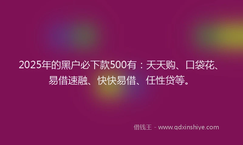 2025年的黑户必下款500有：天天购、口袋花、易借速融、快快易借、任性贷等。