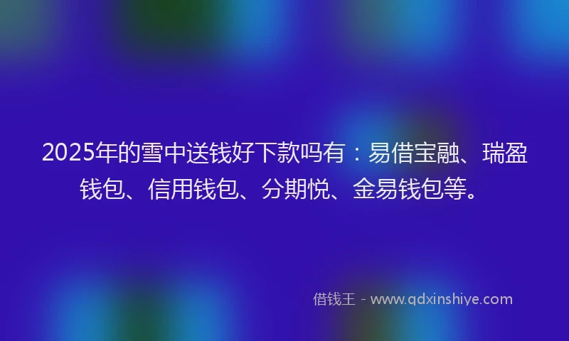 2025年的雪中送钱好下款吗有：易借宝融、瑞盈钱包、信用钱包、分期悦、金易钱包等。