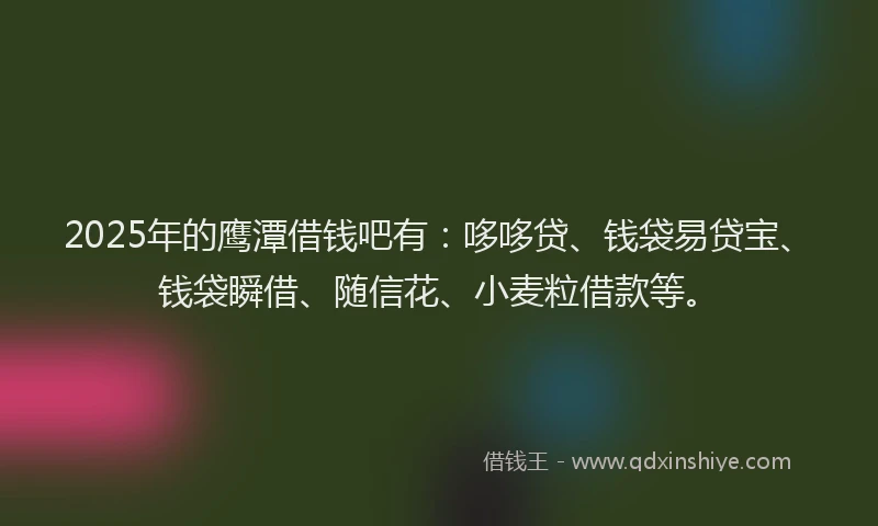 2025年的鹰潭借钱吧有：哆哆贷、钱袋易贷宝、钱袋瞬借、随信花、小麦粒借款等。