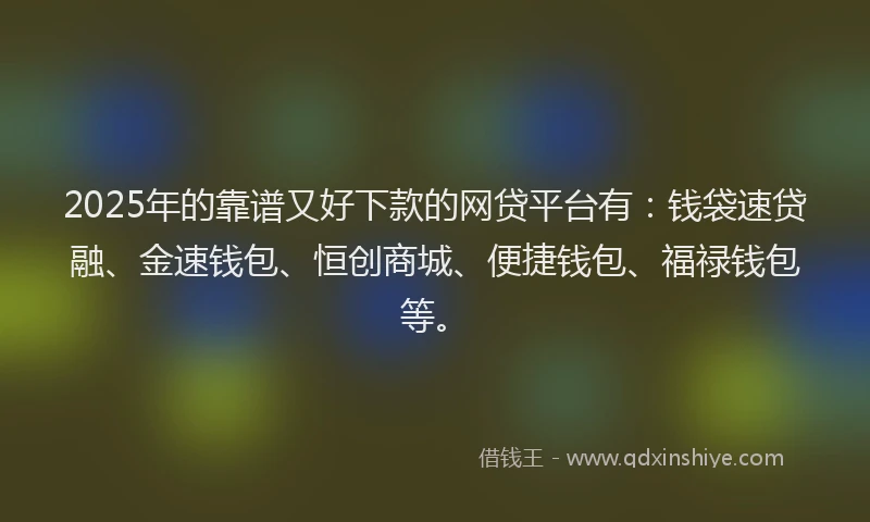 2025年的靠谱又好下款的网贷平台有：钱袋速贷融、金速钱包、恒创商城、便捷钱包、福禄钱包等。