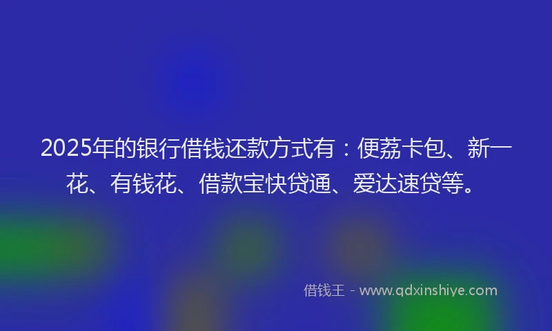 2025年的银行借钱还款方式有：便荔卡包、新一花、有钱花、借款宝快贷通、爱达速贷等。