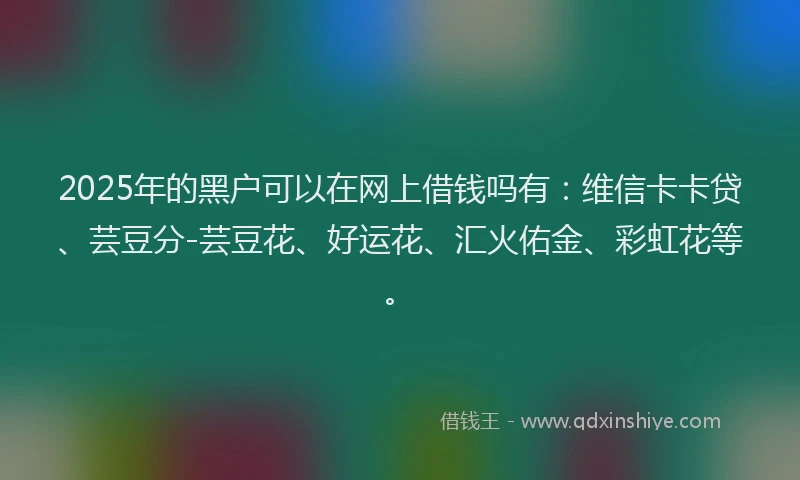 2025年的黑户可以在网上借钱吗有：维信卡卡贷、芸豆分-芸豆花、好运花、汇火佑金、彩虹花等。