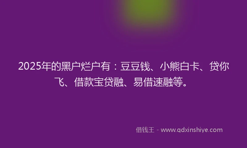2025年的黑户烂户有：豆豆钱、小熊白卡、贷你飞、借款宝贷融、易借速融等。