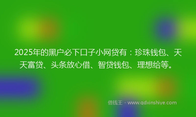 2025年的黑户必下口子小网贷有：珍珠钱包、天天富贷、头条放心借、智贷钱包、理想给等。