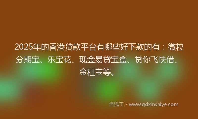 2025年的香港贷款平台有哪些好下款的有：微粒分期宝、乐宝花、现金易贷宝盒、贷你飞快借、金租宝等。