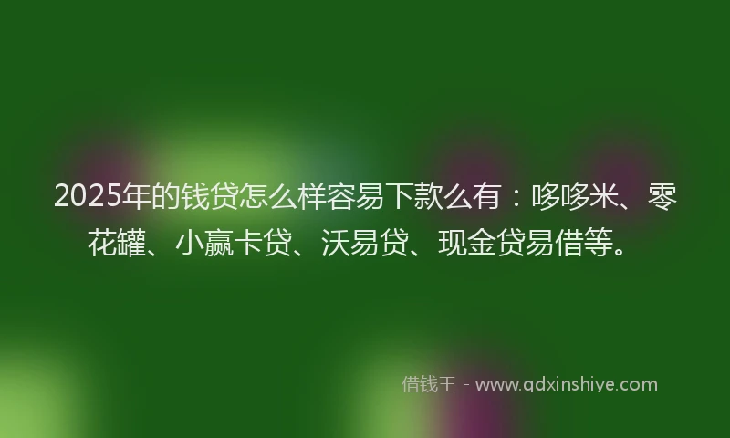2025年的钱贷怎么样容易下款么有：哆哆米、零花罐、小赢卡贷、沃易贷、现金贷易借等。
