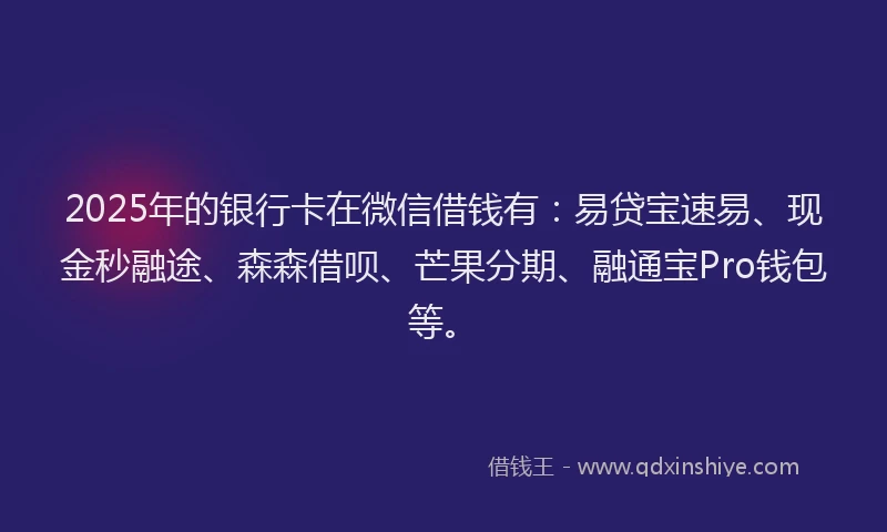 2025年的银行卡在微信借钱有：易贷宝速易、现金秒融途、森森借呗、芒果分期、融通宝Pro钱包等。