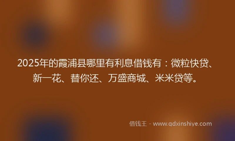 2025年的霞浦县哪里有利息借钱有：微粒快贷、新一花、替你还、万盛商城、米米贷等。