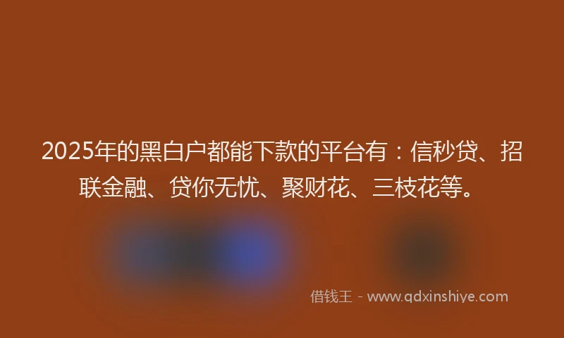 2025年的黑白户都能下款的平台有：信秒贷、招联金融、贷你无忧、聚财花、三枝花等。