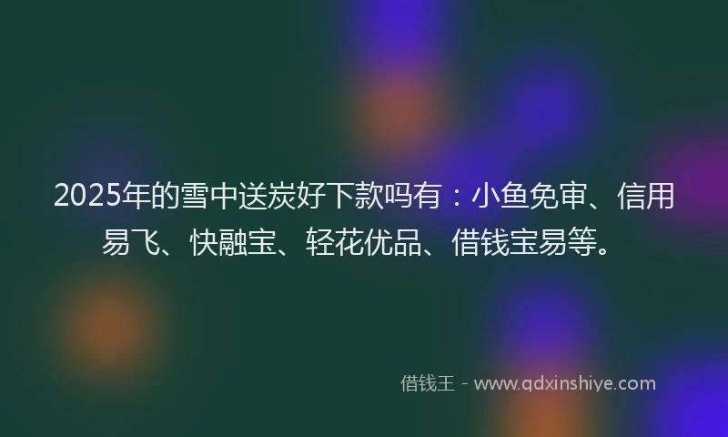 2025年的雪中送炭好下款吗有：小鱼免审、信用易飞、快融宝、轻花优品、借钱宝易等。