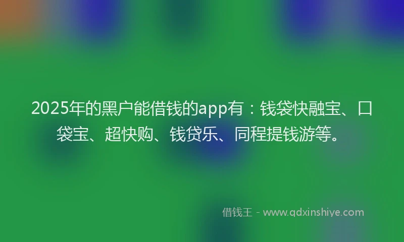 2025年的黑户能借钱的app有：钱袋快融宝、口袋宝、超快购、钱贷乐、同程提钱游等。