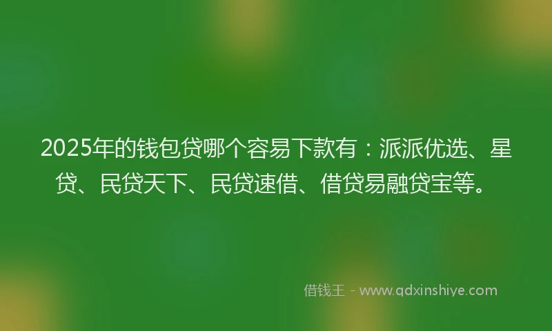 2025年的钱包贷哪个容易下款有：派派优选、星贷、民贷天下、民贷速借、借贷易融贷宝等。