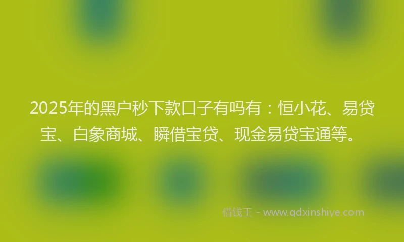 2025年的黑户秒下款口子有吗有：恒小花、易贷宝、白象商城、瞬借宝贷、现金易贷宝通等。