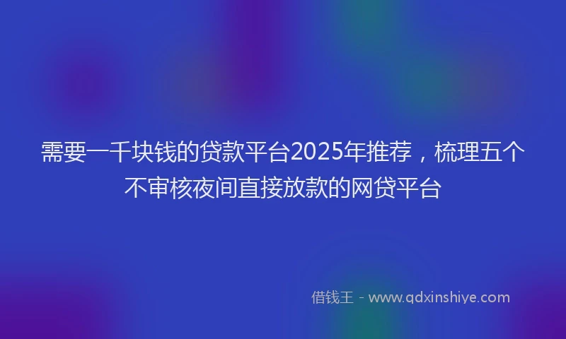 需要一千块钱的贷款平台2025年推荐，梳理五个不审核夜间直接放款的网贷平台
