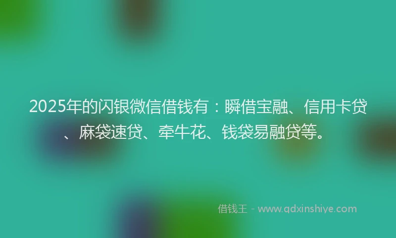 2025年的闪银微信借钱有：瞬借宝融、信用卡贷、麻袋速贷、牵牛花、钱袋易融贷等。