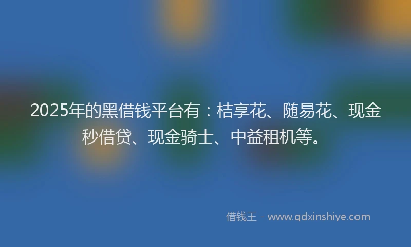 2025年的黑借钱平台有：桔享花、随易花、现金秒借贷、现金骑士、中益租机等。
