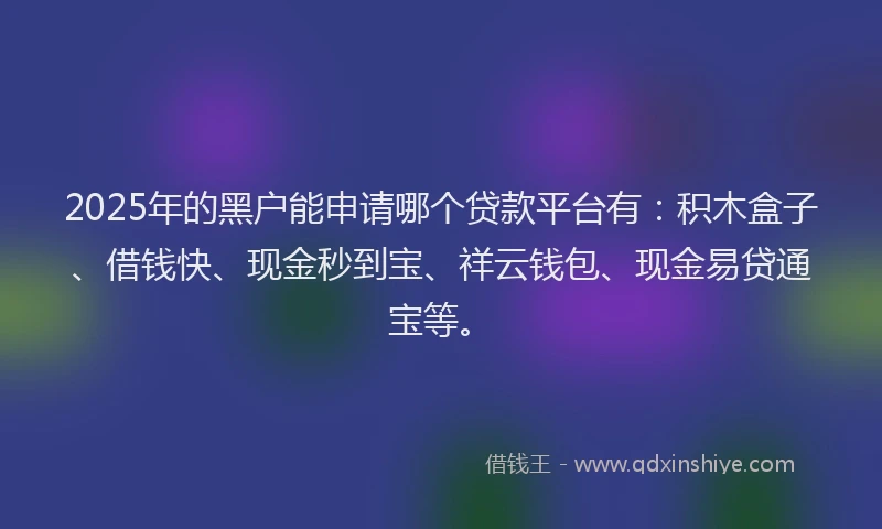 2025年的黑户能申请哪个贷款平台有：积木盒子、借钱快、现金秒到宝、祥云钱包、现金易贷通宝等。