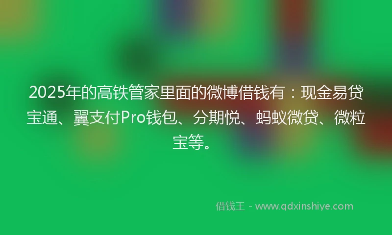 2025年的高铁管家里面的微博借钱有：现金易贷宝通、翼支付Pro钱包、分期悦、蚂蚁微贷、微粒宝等。