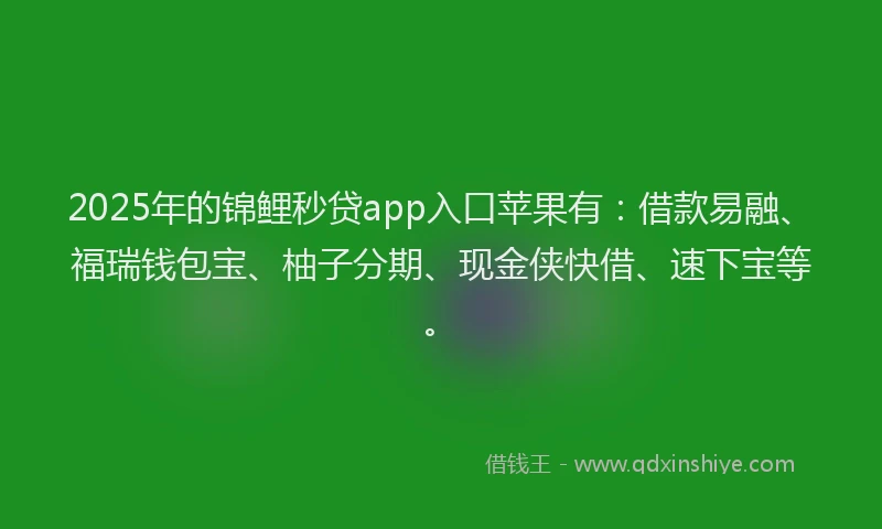 2025年的锦鲤秒贷app入口苹果有：借款易融、福瑞钱包宝、柚子分期、现金侠快借、速下宝等。