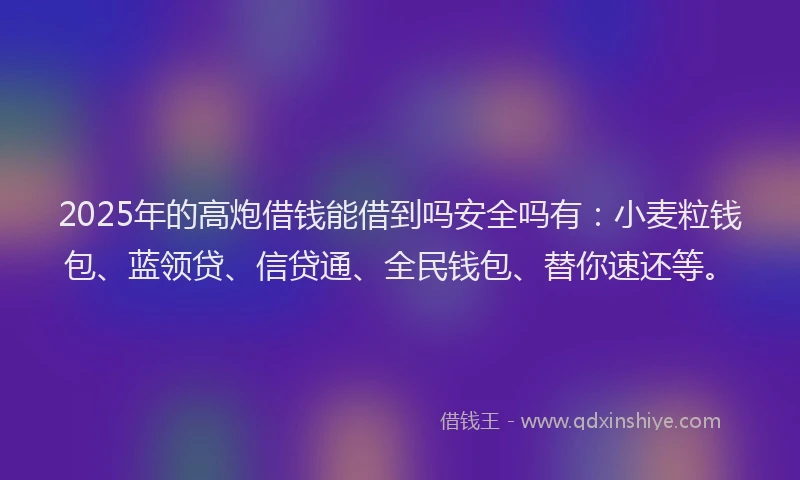2025年的高炮借钱能借到吗安全吗有：小麦粒钱包、蓝领贷、信贷通、全民钱包、替你速还等。
