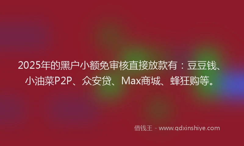 2025年的黑户小额免审核直接放款有：豆豆钱、小油菜P2P、众安贷、Max商城、蜂狂购等。