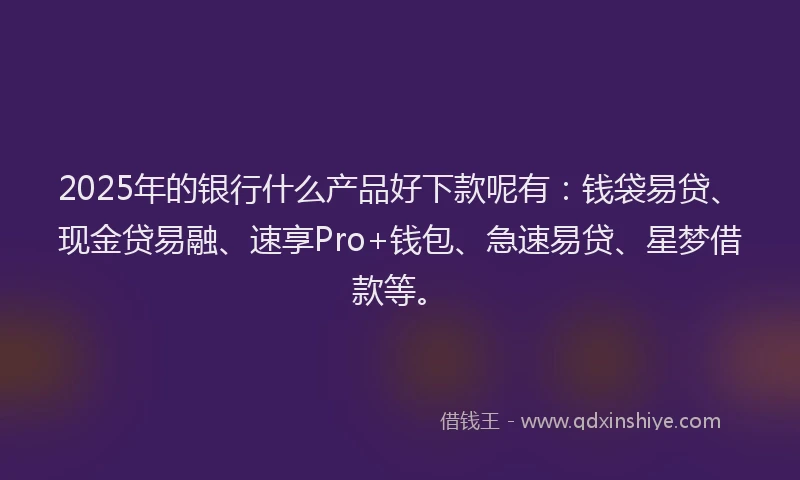 2025年的银行什么产品好下款呢有：钱袋易贷、现金贷易融、速享Pro+钱包、急速易贷、星梦借款等。