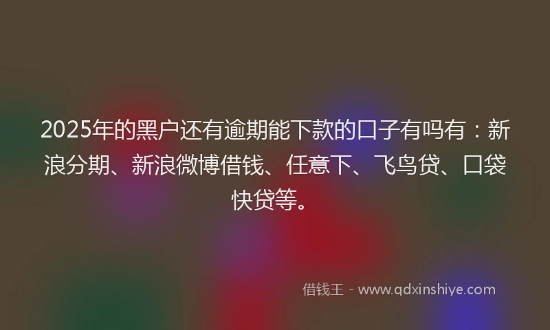 2025年的黑户还有逾期能下款的口子有吗有：新浪分期、新浪微博借钱、任意下、飞鸟贷、口袋快贷等。