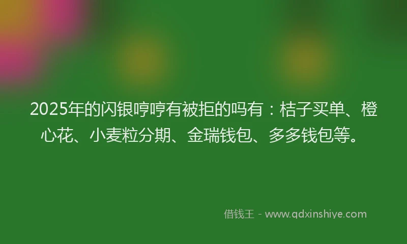 2025年的闪银哼哼有被拒的吗有：桔子买单、橙心花、小麦粒分期、金瑞钱包、多多钱包等。
