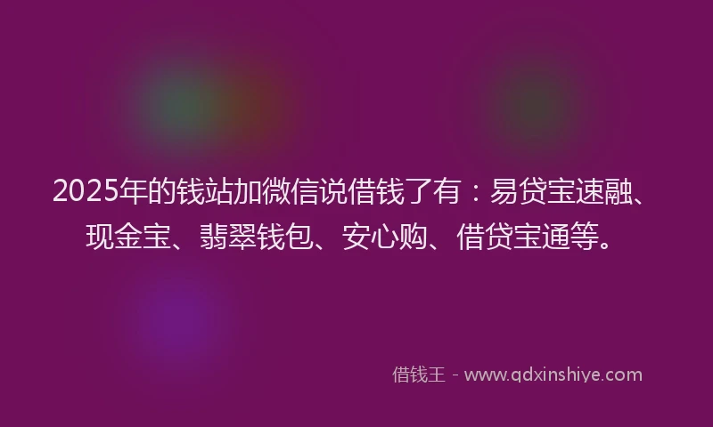 2025年的钱站加微信说借钱了有：易贷宝速融、现金宝、翡翠钱包、安心购、借贷宝通等。