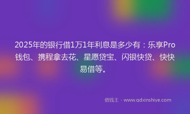 2025年的银行借1万1年利息是多少有：乐享Pro钱包、携程拿去花、星愿贷宝、闪银快贷、快快易借等。