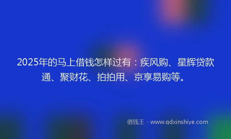 2025年的马上借钱怎样过有：疾风购、星辉贷款通、聚财花、拍拍用、京享易购等。