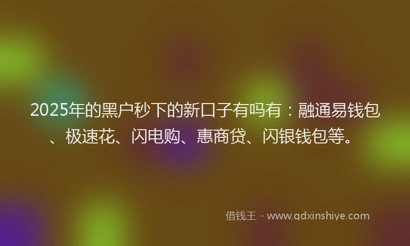 2025年的黑户秒下的新口子有吗有：融通易钱包、极速花、闪电购、惠商贷、闪银钱包等。