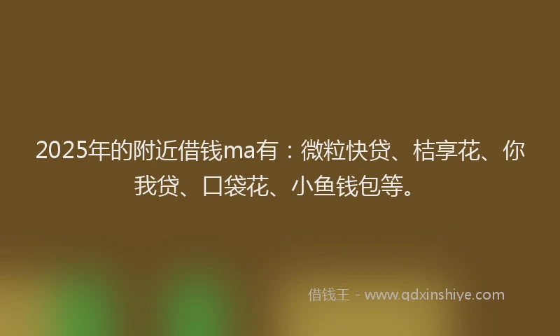 2025年的附近借钱ma有：微粒快贷、桔享花、你我贷、口袋花、小鱼钱包等。