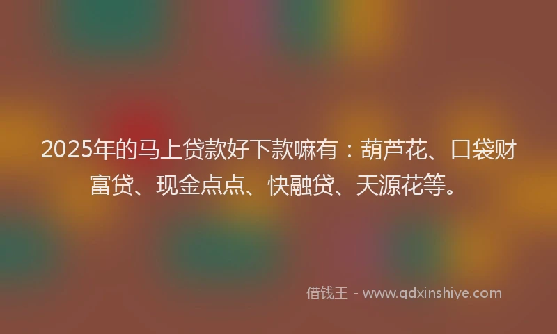2025年的马上贷款好下款嘛有：葫芦花、口袋财富贷、现金点点、快融贷、天源花等。