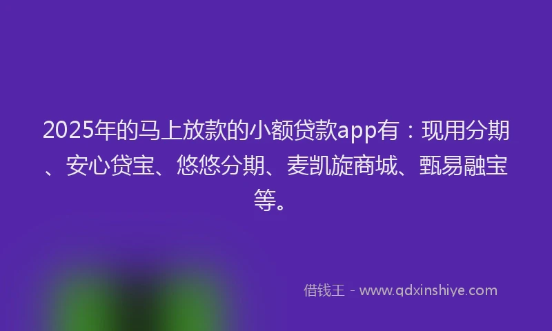 2025年的马上放款的小额贷款app有：现用分期、安心贷宝、悠悠分期、麦凯旋商城、甄易融宝等。