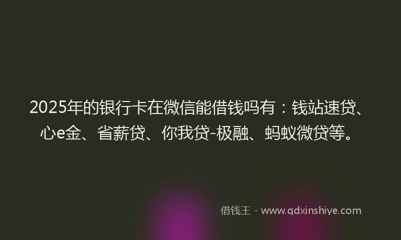 2025年的银行卡在微信能借钱吗有：钱站速贷、心e金、省薪贷、你我贷-极融、蚂蚁微贷等。