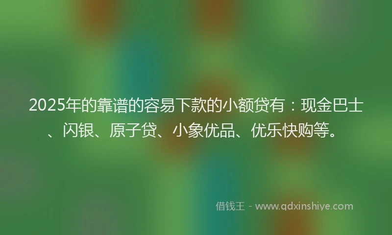 2025年的靠谱的容易下款的小额贷有：现金巴士、闪银、原子贷、小象优品、优乐快购等。