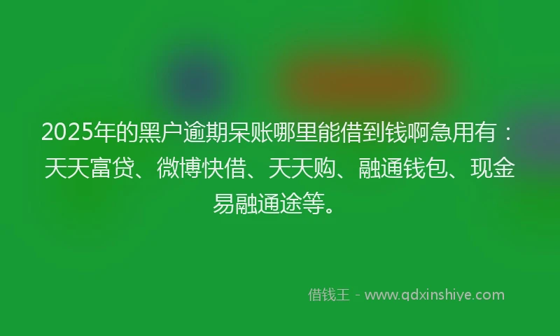 2025年的黑户逾期呆账哪里能借到钱啊急用有：天天富贷、微博快借、天天购、融通钱包、现金易融通途等。