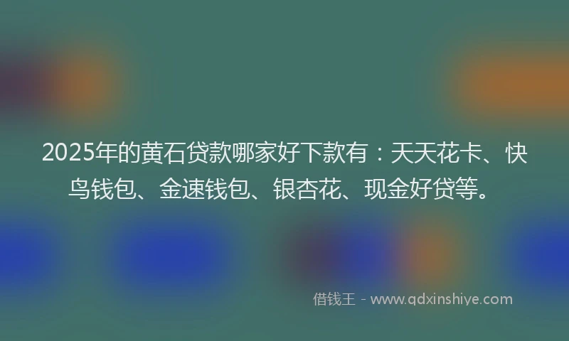 2025年的黄石贷款哪家好下款有：天天花卡、快鸟钱包、金速钱包、银杏花、现金好贷等。