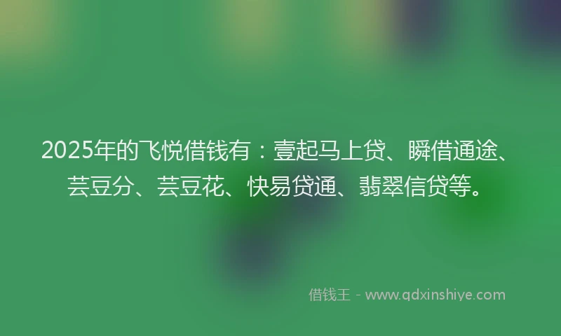 2025年的飞悦借钱有：壹起马上贷、瞬借通途、芸豆分、芸豆花、快易贷通、翡翠信贷等。