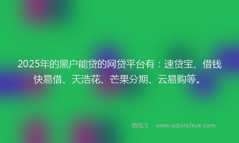 2025年的黑户能贷的网贷平台有：速贷宝、借钱快易借、天浩花、芒果分期、云易购等。