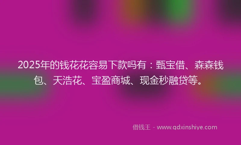 2025年的钱花花容易下款吗有：甄宝借、森森钱包、天浩花、宝盈商城、现金秒融贷等。