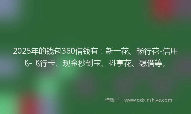 2025年的钱包360借钱有：新一花、畅行花-信用飞-飞行卡、现金秒到宝、抖享花、想借等。