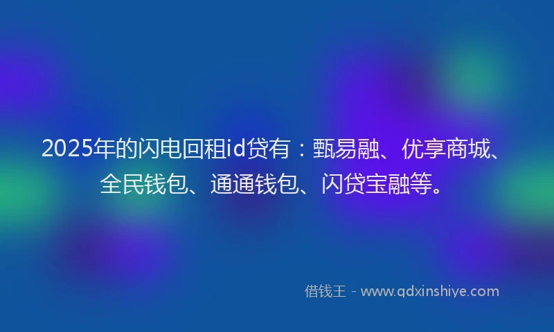 2025年的闪电回租id贷有：甄易融、优享商城、全民钱包、通通钱包、闪贷宝融等。