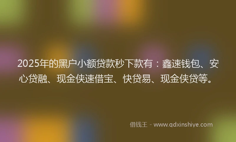 2025年的黑户小额贷款秒下款有：鑫速钱包、安心贷融、现金侠速借宝、快贷易、现金侠贷等。