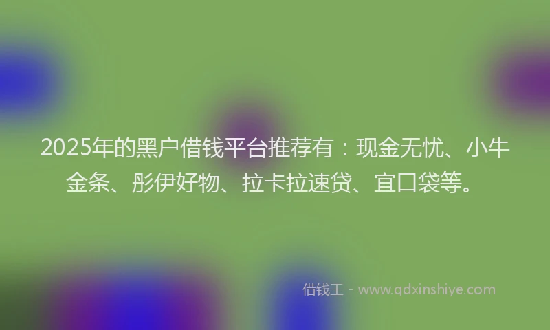 2025年的黑户借钱平台推荐有：现金无忧、小牛金条、彤伊好物、拉卡拉速贷、宜口袋等。