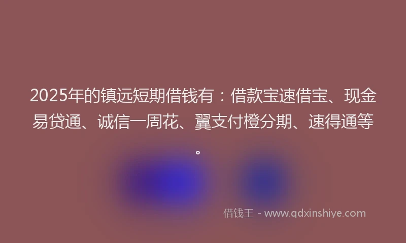 2025年的镇远短期借钱有：借款宝速借宝、现金易贷通、诚信一周花、翼支付橙分期、速得通等。