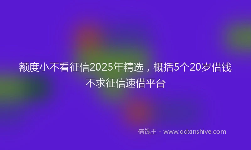 额度小不看征信2025年精选，概括5个20岁借钱不求征信速借平台
