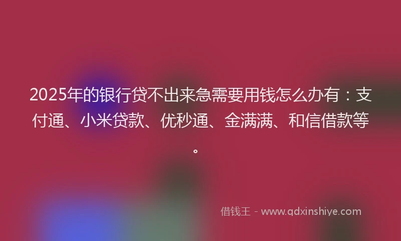 2025年的银行贷不出来急需要用钱怎么办有：支付通、小米贷款、优秒通、金满满、和信借款等。